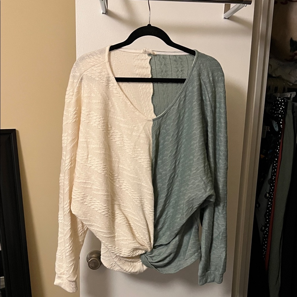 Two-Tone Cream and Green Women's Top